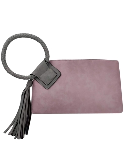 Fashion Cuff Handle Tassel Wristlet Clutch BP204 BLUSH/GRAY /